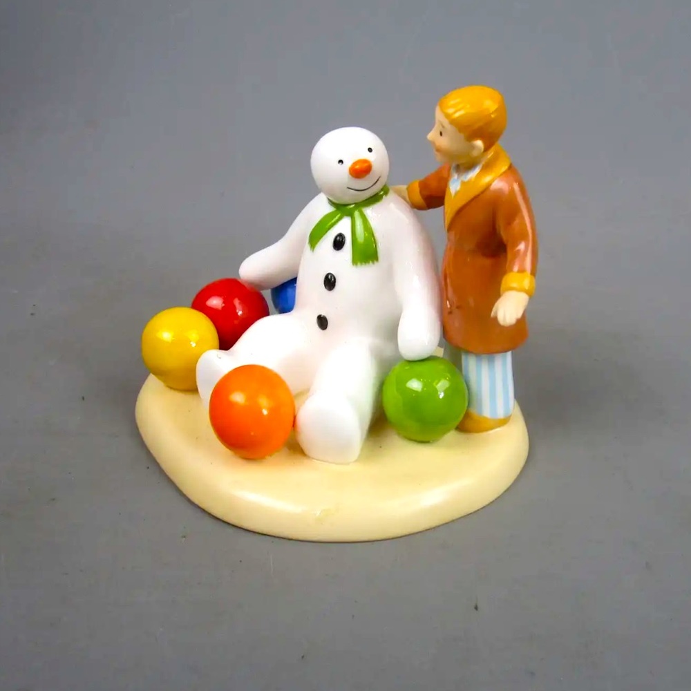 Coalport Ceramic "Soft Landing" Snowman & Child Ceramic Ornament Contemporary